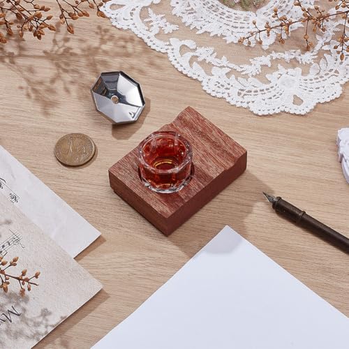 PLIGREAT Wooden Tilting Calligraphy Pen Holder with Ink Bottle Container