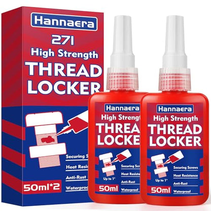 Thread Locker 271, Threadlocker, High Strength Red Thread Lock, Lock & Seal Nuts, Bolts, Fasteners and Metals, Against Losening and Leakage (50 mlx2)