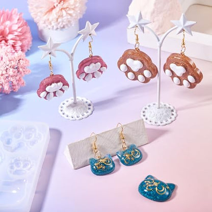 Elecrelive Paw Print Cat Head Silicone Molds Cat Claw Earrings Making Kit - color: Clear-Cat Paw Cat Head
