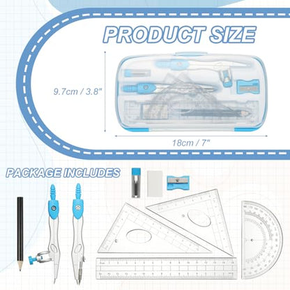 PATIKIL Geometry Precision Tool Set, 11 Pcs Geometry Set Compass Tool with Shatterproof Storage Box Rulers Math Compass Kit for Math Drafting Supplies, Blue(Style 1) - color: Blue