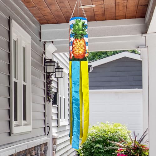 Briarwood Lane Spring Pineapple and Stripes Windsock Wind Twister 40x6 for Spring Wind Spinner - color: Pineapple and