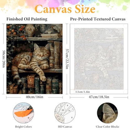 Paint by Numbers Kit for Adults, Sleeping Cat & Bookshelf, 16x20 Inch - color: HMOP25309