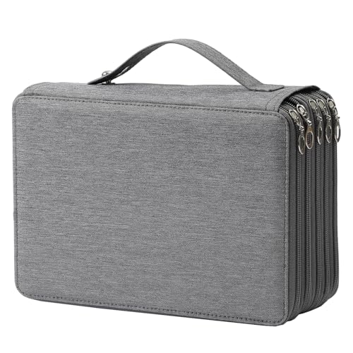 Canvas 250 Slots Pencil Case 5-Layer Zipped Holder w/Handle - color: Grey, size: 250