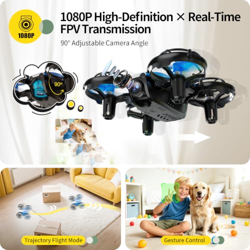 Holy Stone Mini FPV Drone with 1080P HD Camera for Kids & Beginners, RC Nano Quadcopter with Optical Flow Hover, Gesture Control, 3D Flips, 3 Batteries, Great Gift Toy for Boys and Girls, HS210P Blue - color: Blue