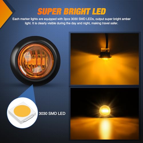 Nilight 3/4" Round Marker Light 10PCS Amber LED Clearance 2 Connectors - color: 10pcs 2Pin Amber