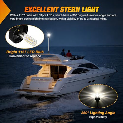 Nilight Marine Boat Stern Light 24" White Fold Down Anchor Lights - color: 24Inch Boat Stern Light
