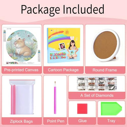 bleihum Capybara Diamond Art Kits for Kids with Round Frame 8X8 inch - color: CC1163-US