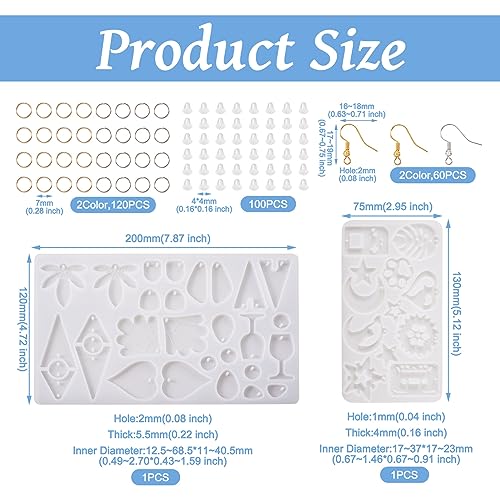 Elecrelive 2Pcs Geometric Resin Earring Molds Leaf Heart Triangle Teardrop Epoxy Silicone Earring Mould with Ear Hooks for Women DIY Craft Pendants Necklace Key Chains - color: Clear-Geometric