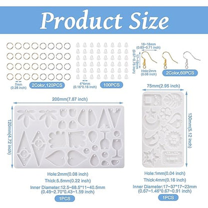 Elecrelive 2Pcs Geometric Resin Earring Molds Leaf Heart Triangle Teardrop Epoxy Silicone Earring Mould with Ear Hooks for Women DIY Craft Pendants Necklace Key Chains - color: Clear-Geometric