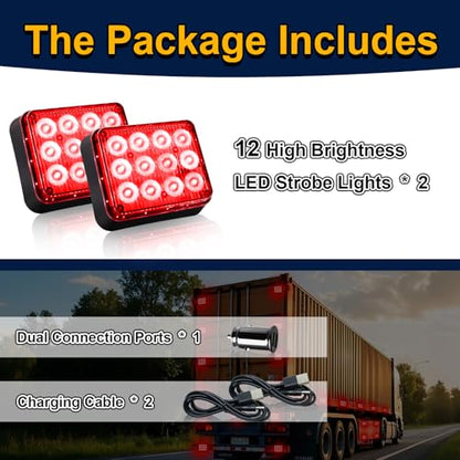 2PCS Magnetic Red Strobe Lights, Emergency Strobe Hazard Lights - color: Red