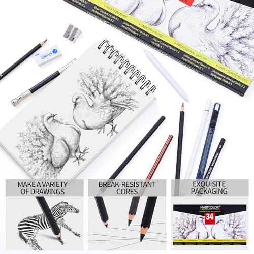 MARTCOLOR Drawing Sketching Pencils Set, 34 Pieces Graphite Pencil (14B-4H)