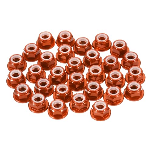 MECCANIXITY 30 Pcs M5 Pitch 0.8mm Aluminum Alloy Lock Nuts Flanged Hex Nuts Nylon Locking Serrated for RC Drone Quadcopter Motor Prop Adapter FPV Parts Fasteners, Orange - color: Orange, size: M5x0.8mm