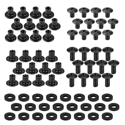 Black Chicago Screws, 72 Assorted Pieces of 1/4 & 3/8 Inch - for DIY Kydex and Leather Gun Holsters/Clips and Knife Sheaths, Includes Phillips Truss Heads + Open Slotted Fasteners + Rubber Washers