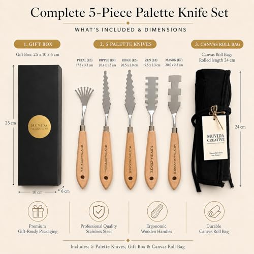 Palette Knife Set with Canvas Roll Bag & Gift Box, Painting Knives