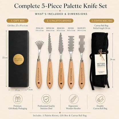 Palette Knife Set with Canvas Roll Bag & Gift Box, Painting Knives