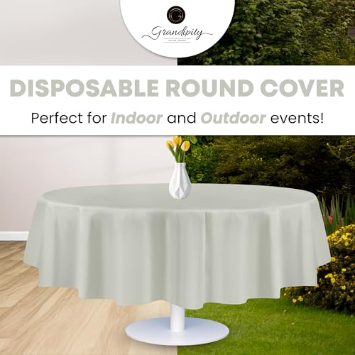 Grandipity Plastic Table Cloth Disposable 12 Pack 84" Round Light Grey - color: Grey, size: 84in. Round