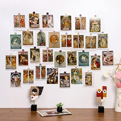 Alphonse Mucha Art Postcards, Famous Painting Artwork Post Cards Bulk Pack(30 Pack), Aesthetic Art Picture Collage Kit for Wall, Postcards Poster for School Students Teacher Thank You Note Cards - color: Alphonse Mucha
