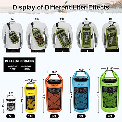 Piscifun Dry Bag, Waterproof Floating Backpack 10L/20L/30L/40L - color: Grey, style: 20l