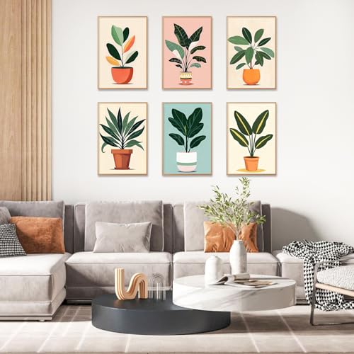 6 Pack Paint by Numbers Kit for Adults, Green Plants Canvas Painting Set - color: Plants-1