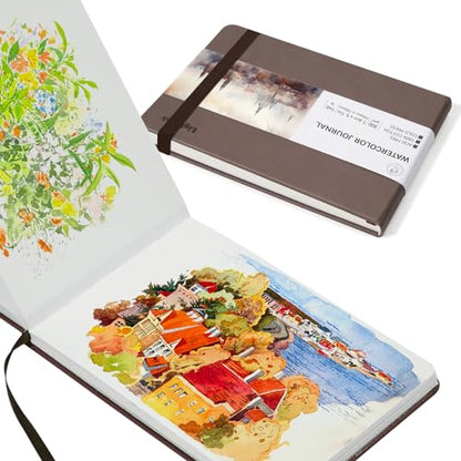 Lightwish Watercolor Journal, 100% Cotton Acid-Free Cold Press 300gsm/140lb - color: Brown, size: 7.6*5.1 Inches
