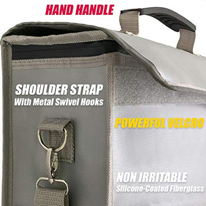 Fireproof & Waterproof Document Bag XXL 17.5x13x5 with TSA Lock, High-Viz Design, Flexible Fireproof Bag for A3 & Legal Size Files, Developed by USA Engineers & Firefighters, Travel Ready - color: Silver with Lock
