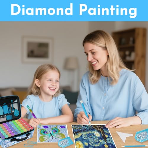 Tavolozza Fine Arts Diamond Painting Storage Containers, 120 Slots Diamond Painting Accessories and Tools with Jars for Beads, Portable Diamond Art Organizer Case, Diamond Art Kit Storage Box, Blue - style: Waves 120