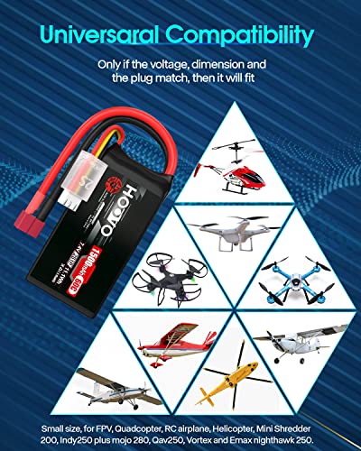 HOOVO 2S 7.4V 1500mAh 60C RC Lipo Battery Pack with T Connector 2 Packs