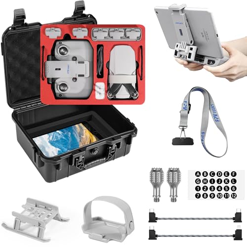 FPVtosky 8-IN-1 Mini 4K/2 SE Accessories Bundle Kit, Dual Layer Hard Case, Tablet Holder, Neck Lanyard Strap, Landing Gear, Propellers Holder for DJI Mini 4K/2/2 SE