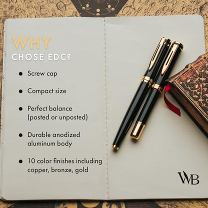 Wordsworth & Black Mini Pocket Fountain Pen for Writing, Medium Nib, Black - color: Black Gold