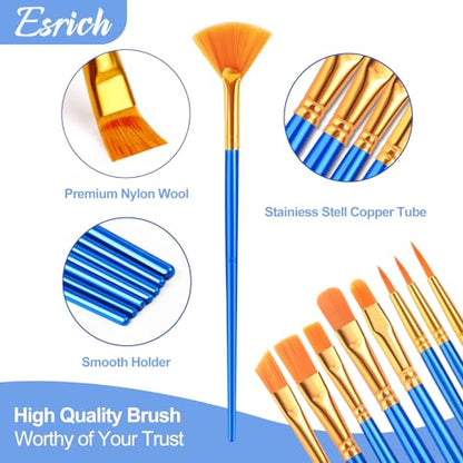ESRICH Paint Brushes Set, 10Pack 120pcs Nylon Hair Round-Pointed Tip - size: 120p