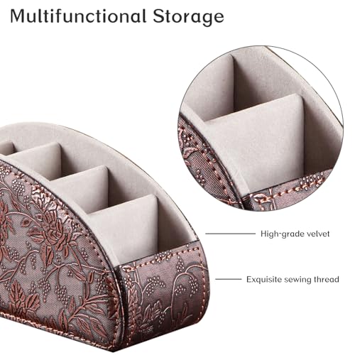 All-in-One TV Remote Holder/Caddy for Remote Conrtols with 5 Compartments - color: Antique Flower, size: Large