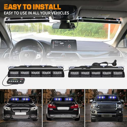 XRIDONSEN 2x 17 inch 40 LED Blue White Emergency Dash Strobe Lights - color: Blue/White