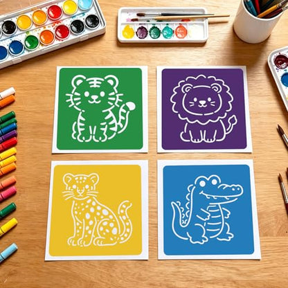CUTHOLLOW 25 PCS Cartoon Animals Painting Shape Stencils Sets - style: Cartoon animals