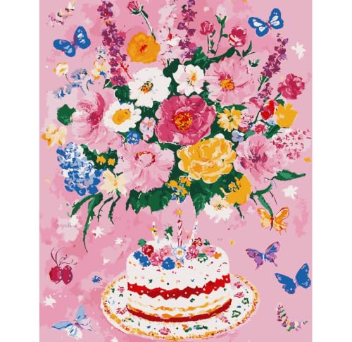 ZRIZQ Flowers Paint by Numbers Kit for Adults Beginner,Birthday,16x20 - color: 16"X20"Rolled Canvas-Birthday Flowers