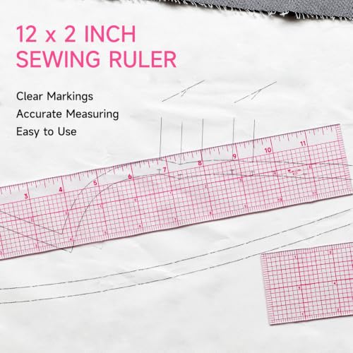 YLaziion Clear Ruler for Sewing 2x12 Inch Grid Graph Ruler 1.4mm Thick PVC - style: 12" Design Ruler