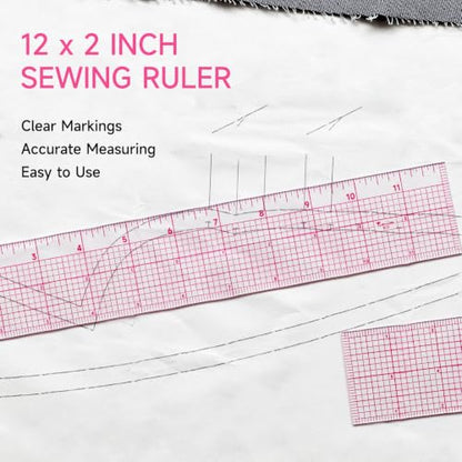 YLaziion Clear Ruler for Sewing 2x12 Inch Grid Graph Ruler 1.4mm Thick PVC - style: 12" Design Ruler