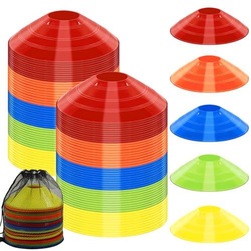 60/30 Pack Soccer Training Cones - Agility Cones with Carry Bag, Sturdy Disc Cones for Sports Training, Soccer, Football, Basketball, Indoor Outdoor Sports, Festive Events, Field Cone Markers - color: Multi-Color-100 Pack