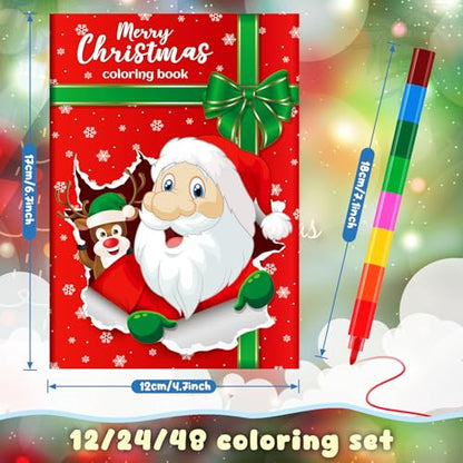 BenLouis 24 Christmas Mini Coloring Books with 24 Crayons for Kids Bulk - style: Christmas