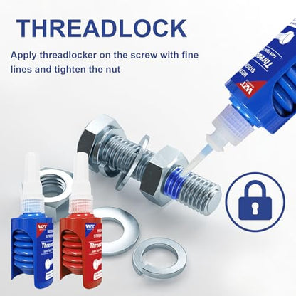 Thread Lock Blue and Red, Lock Tight Threadlocker Medium and High Strength, Thread Locker for Nuts, Bolts, Fasteners and Metals, Prevent Loosening and Corrosion (50 mlx2)