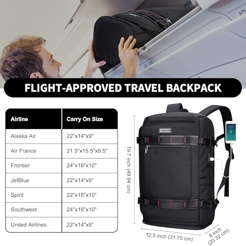 WITZMAN Travel Backpack for Men 35L TSA Friendly Flight Approved - color: Black
