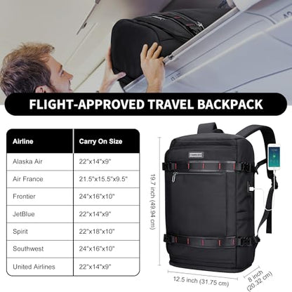 WITZMAN Travel Backpack for Men 35L TSA Friendly Flight Approved - color: Black