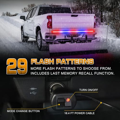 XRIDONSEN 60 inch Truck Tailgate Emergency Lights Strip - color: Red/Blue