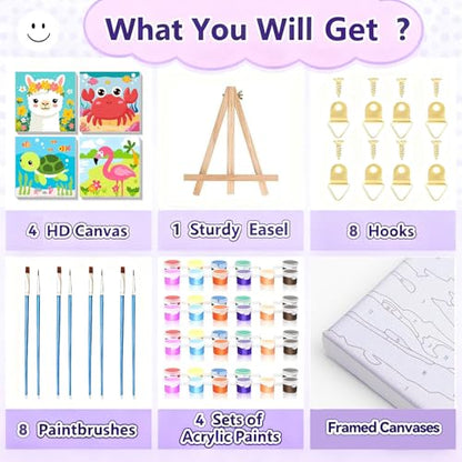 Gemozaic 4 Pack Paint by Numbers Kit for Kids Age 4-12 with Frame and Easel - color: BKH2026-BKH2029