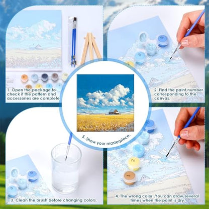 RoundFunny 8 Set Paint by Numbers Drawing Kit for Adults,Landscapes - style: Landscapes