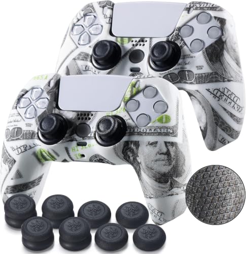 YoRHa Grip Texture Silicone Skin for PS5 Controller x 2(US Dollars) with Pro Thumb Grips x 8