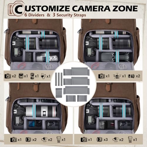 RAINSMORE Camera Backpack, DSLR SLR Mirrorless Camera Bag for Photographer - color: Coffee