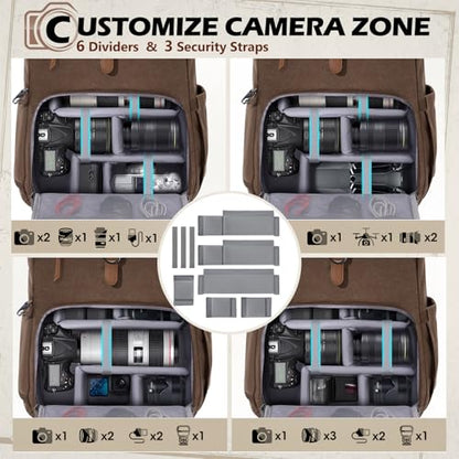 RAINSMORE Camera Backpack, DSLR SLR Mirrorless Camera Bag for Photographer - color: Coffee