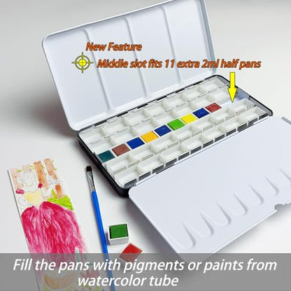 FCLUB Large Empty Watercolor Palette Paint Tray with 48Pcs Half Pans - style: Tin with 48Pcs Half Pans
