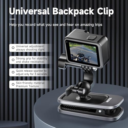 TELESIN 360° Swivel Ball-Head Backpack Clip Mount for Action Cameras - color: 360 Backpack Clip