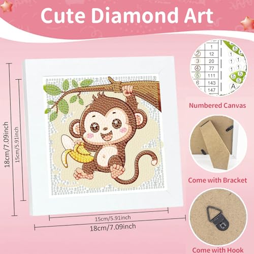 Gemozaic Monkey Diamond Art Kits for Kids Ages 4-8-12 with Frame, 7 x 7 in - color: CC992